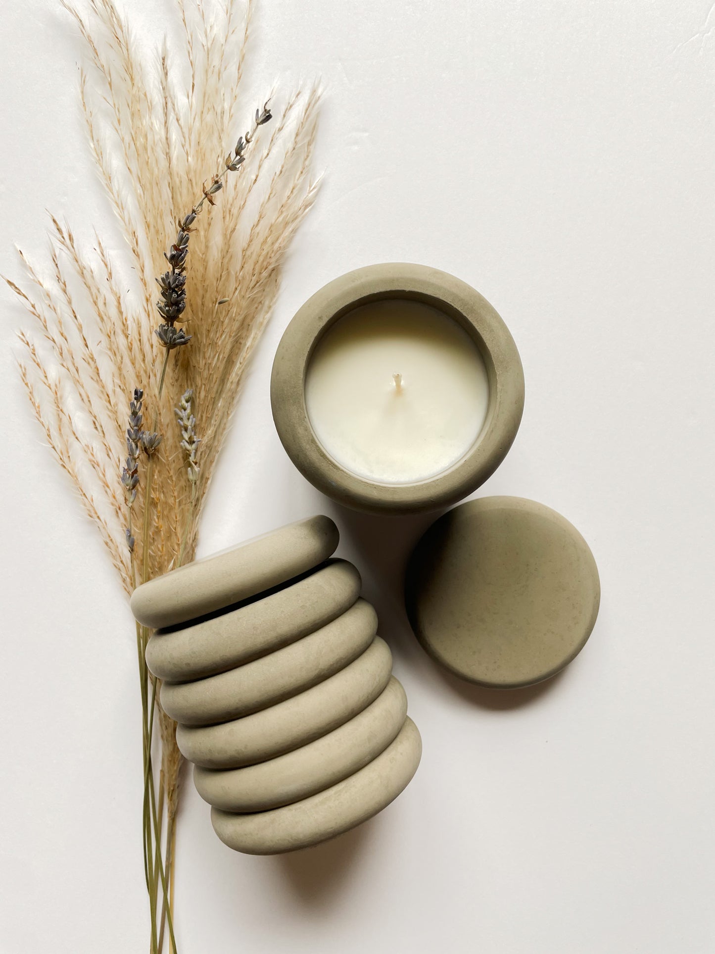 Coiled Stone Candle - Olive