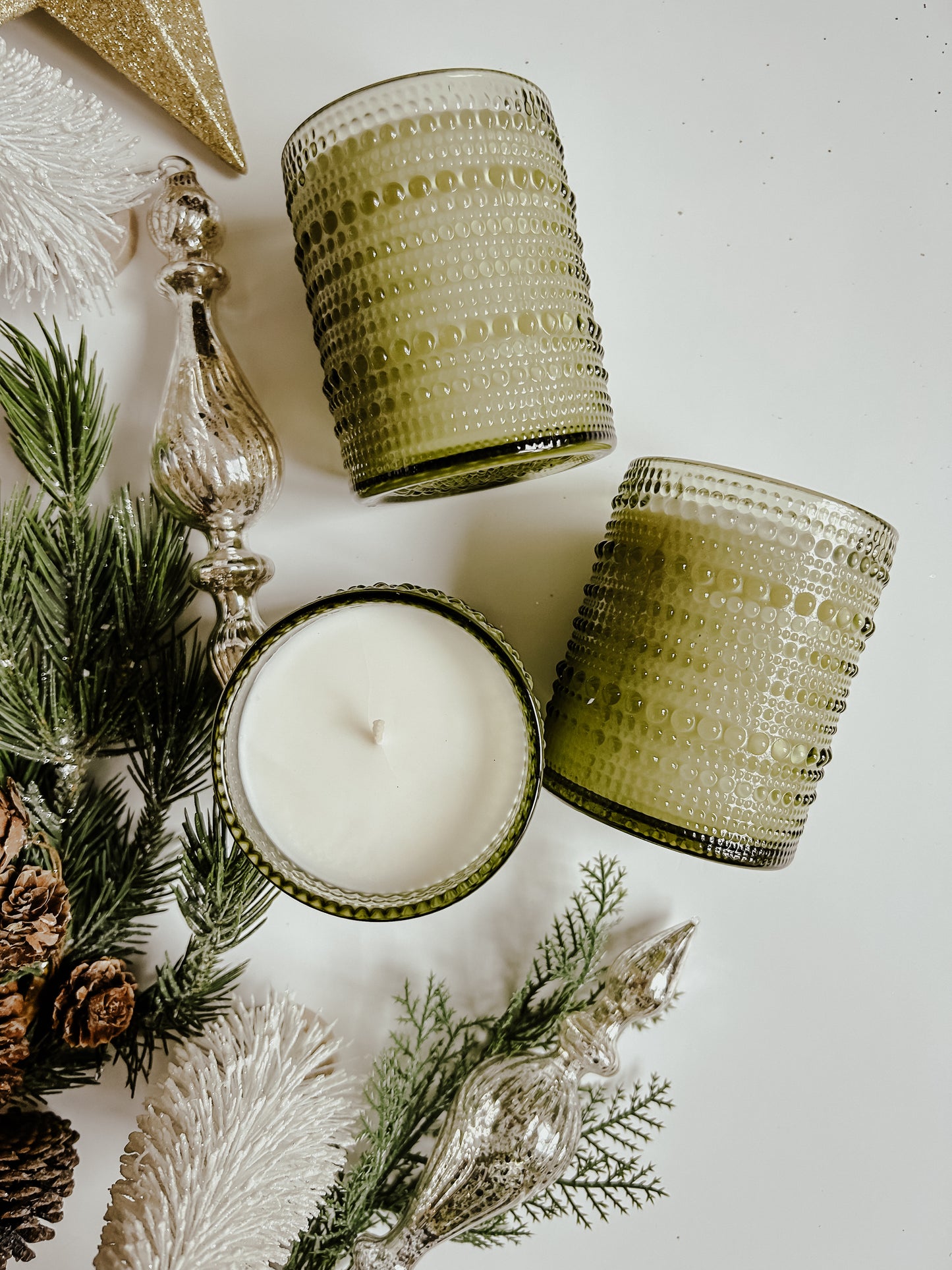 Frosted Pine 10 oz Vintage Green Glass